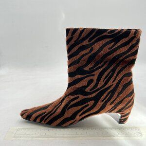 Brown Zebra Women Fashion Square Toe Ankle Boots Low Heel Winter Casual Shoes